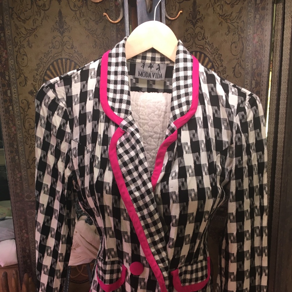 Ladies Moda Vida unlined jacket black/white with hot pink trim